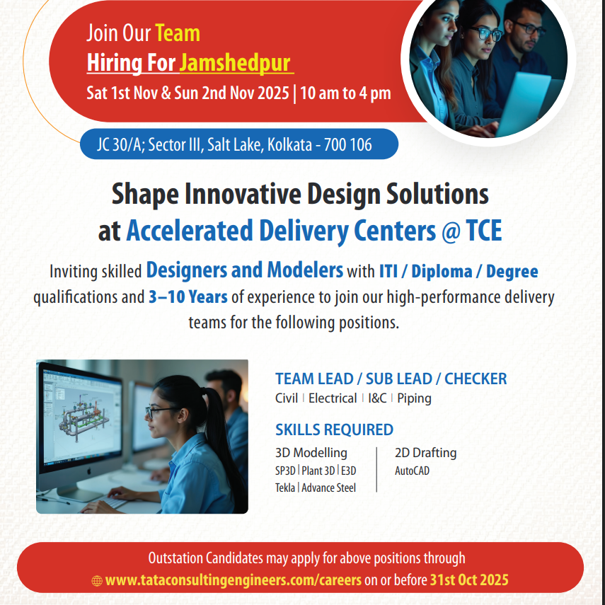 Attention Engineers! Tata Consulting Engineers Walk-in/Apply for Jobs in Kolkata/Jamshedpur
