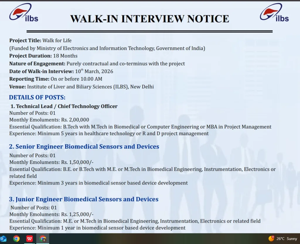 Walk-In Interview at ILBS: Join the "Walk for Life" Project as a Tech Leader or Engineer