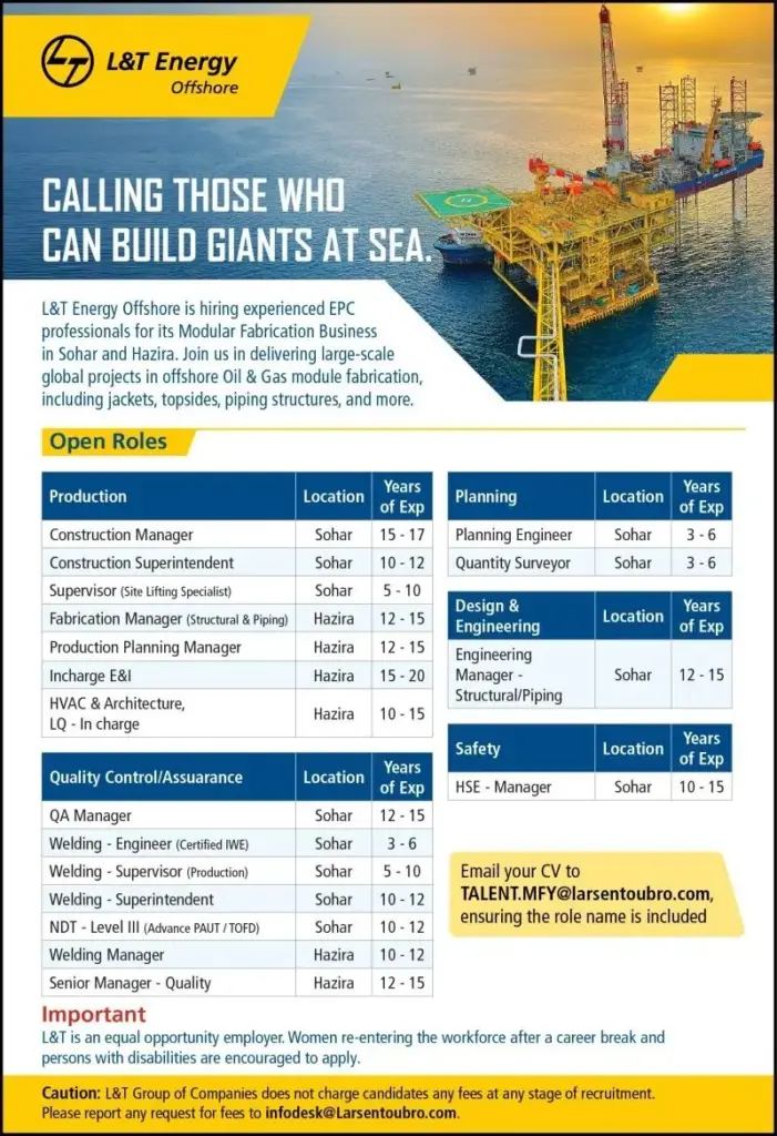 LT Energy Offshore Recruitment 2026